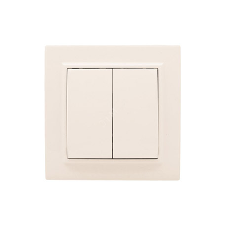 Блок: розетка с заземлением со шторками + выключатель двухклавишный белый