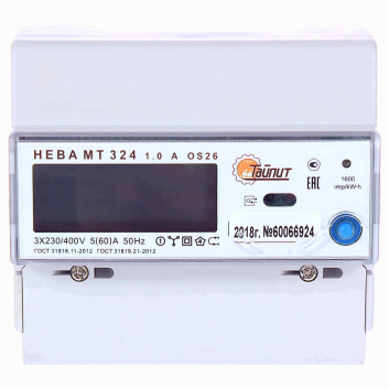 Счетчик электроэнергии НЕВА МТ 324 1.0 AO S26 трехфазный многотарифный 5(60) класс точности 1.0 D ЖКИ регион 59