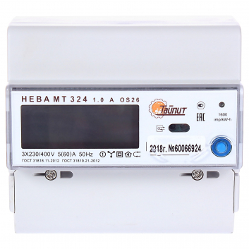 Счетчик электроэнергии НЕВА МТ 324 1.0 AO S26 трехфазный многотарифный 5(60) класс точности 1.0 D ЖКИ регион 27