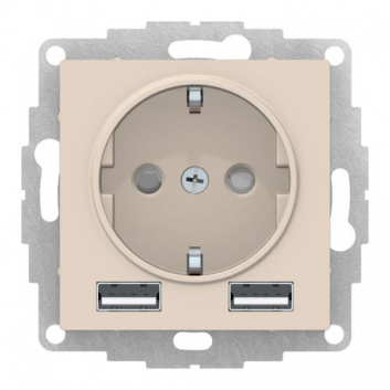 РОЗЕТКА ATLASDESIGN 16А c 2 USB A+A, 5В/2,4А, 2х5В/1,2А, механизм, БЕЖЕВЫЙ