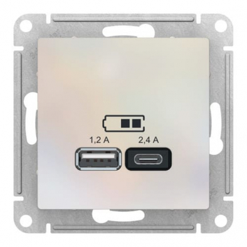 РОЗЕТКА USB ATLASDESIGN A+С, 5В/2,4А, 2х5В/1,2А, механизм, ЖЕМЧУГ