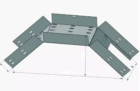 Лоток перфорированный КС 200х65 УТ1,5 для поворота трассы вниз на 90, оцинкованный лист, S1,0