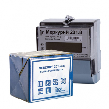 Счетчик электроэнергии Меркурий 201.8  однофазный однотарифный, 5(80), кл.точ. 1.0,  D, ЖКИ